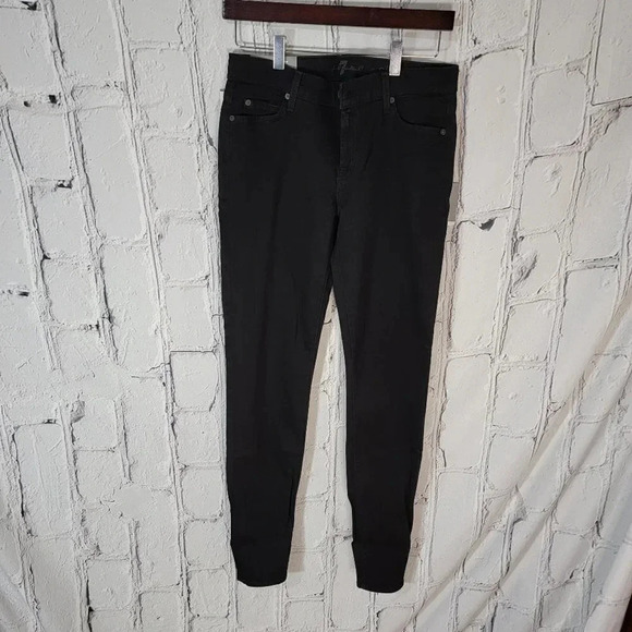 7 For All Mankind The Skinny Jegging Second Skin Legging Black Mid Rise 29 Denim - Picture 1 of 5